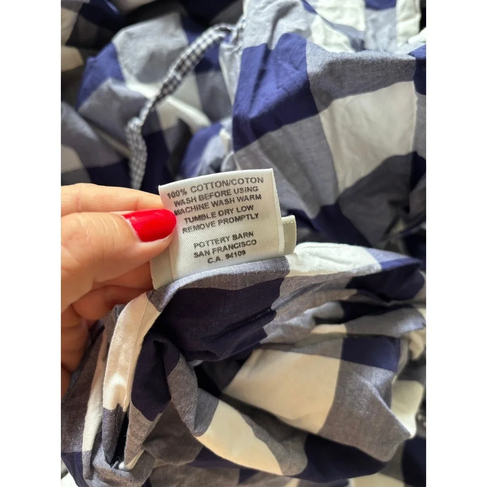 Pottery Barn King Duvet Cotton Blue White Buffalo Check Coastal Classic Preppy